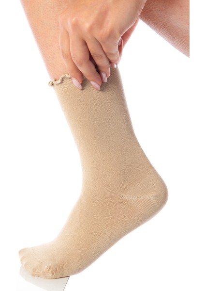 Bambu Kadın Lastiksiz Bej Fırfırlı Soket Dikişsiz Çorap 3'lü Paket / Iz Bırakmaz / Sıkmayan Çorap indirimleri