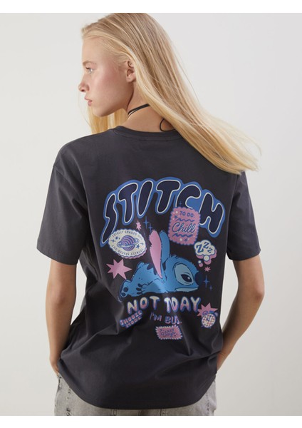 Yeni Sezon Bisiklet Yaka Stitch Baskili Kadin Tisort - S5OY16Z8