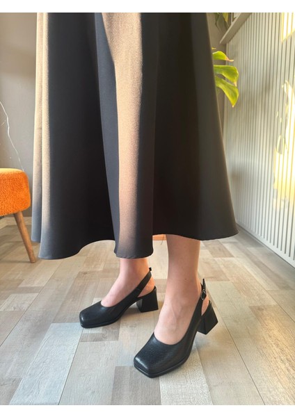 Vincent Siyah Deri Kadın Küt Burun Rahat 6 cm Topuklu Ayakkabı fiyatları