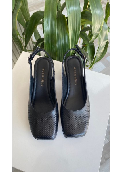 Vincent Siyah Deri Kadın Küt Burun Rahat 6 cm Topuklu Ayakkabı modelleri