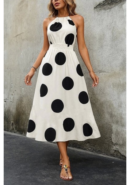 Kadın Kolsuz Boyundan Bağlamalı Beli Lastikli Dijital Baskı Süprem Uzun Elbise modelleri