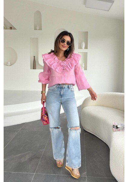 Baggy Jean Kar Yıkama Buz Mavi