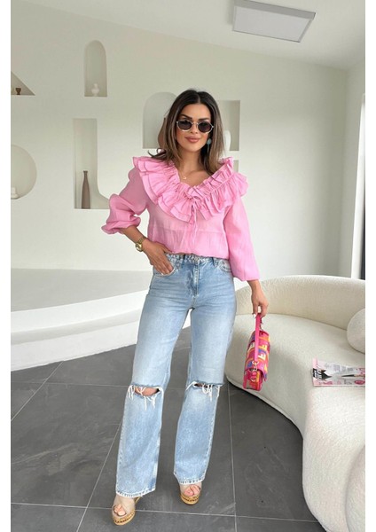 Baggy Jean Kar Yıkama Buz Mavi fırsatları