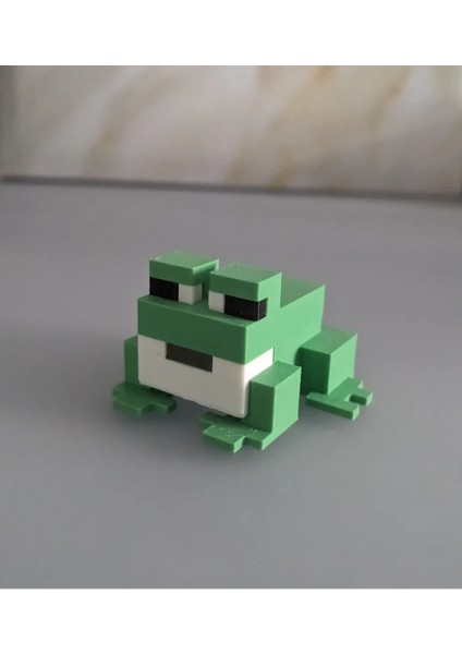 Minecraft Tarzı Dekoratif Kurbağa Figürü | Piksel Tasarım Mini Oyuncak | 3D Model Biblo