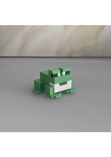 Minecraft Tarzı Dekoratif Kurbağa Figürü | Piksel Tasarım Mini Oyuncak | 3D Model Biblo