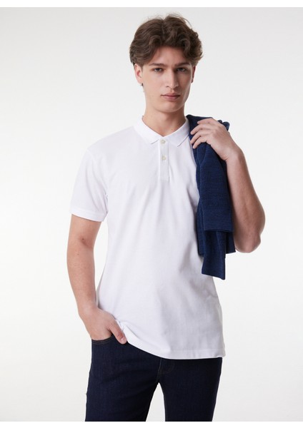 Erkek Kırık Beyaz Regular Fit Polo Yaka T-Shirt