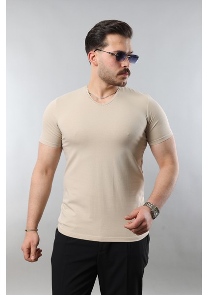 Erkek %100 Pamuk Slim Fit Dar Kesim V Yaka Basic Tişört 5.0 2 Değerlendirme