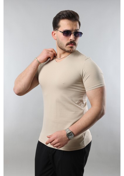Erkek %100 Pamuk Slim Fit Dar Kesim V Yaka Basic Tişört 5.0 2 Değerlendirme modelleri