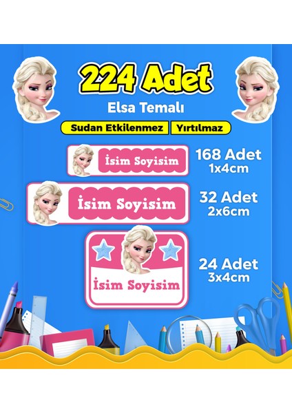 Elsa Okul Kreş İsim Etiketi Kalem Defter Özel İsim Yazılabilen Etiket Seti Model 24