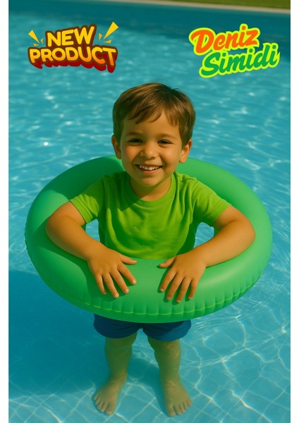 Renkli Çocuk Deniz Simidi, Yeşil, 51-61 Cm, Kız ve Erkekler Için Eğlenceli Kullanım