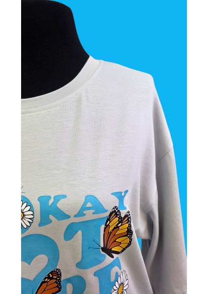 Gri Unisex Oversize Bisiklet Yaka Baskılı No2 Basic Tişört