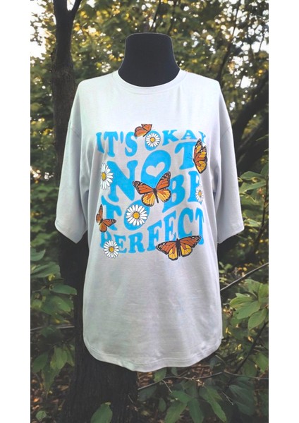 Gri Unisex Oversize Bisiklet Yaka Baskılı No2 Basic Tişört