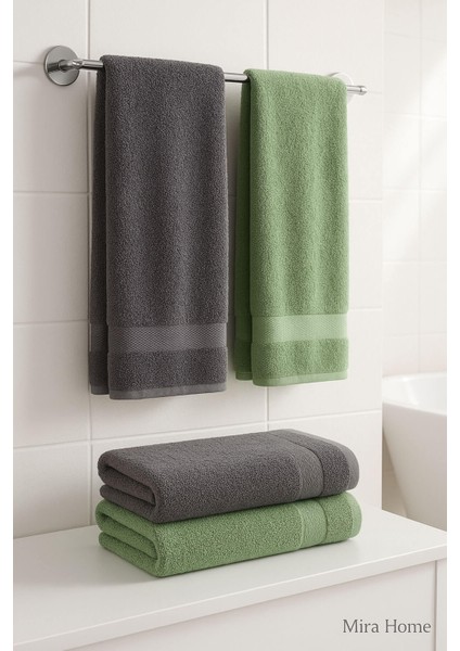 4 Parça Banyo Havlu Takımı %100 Pamuklu Dry Antrasit