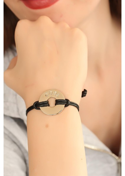 Cool (Havalı) Siyah Deri Ipli Unisex Mood Bileklik - EBJ250705W36386