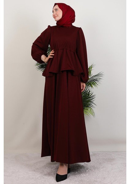 Sümeyra Tesettür Elbise Bordo modelleri