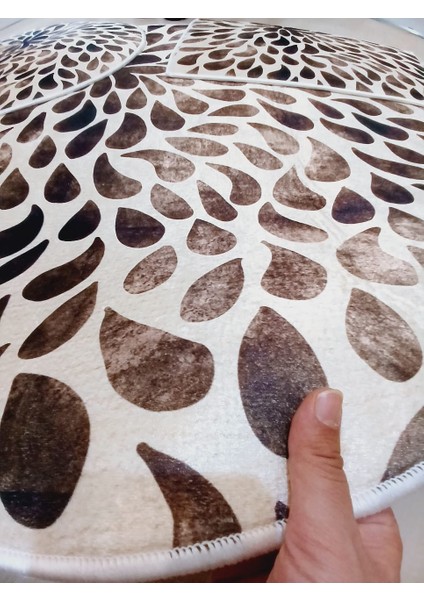Leopar, Kahve Kaymaz, 3'lü Yuvarlak Banyo Halısı(100X100-60X60-40X60 CM) modelleri