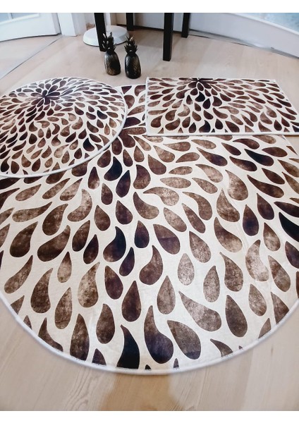 Leopar, Kahve Kaymaz, 3'lü Yuvarlak Banyo Halısı(100X100-60X60-40X60 CM) indirimleri