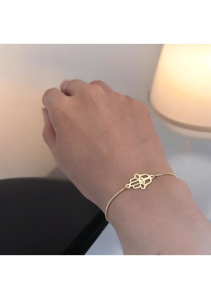 Seda İsmine Özel Zincirli Hamsa Motifli 14 Ayar Altın Plakalı Hediye Bileklik-497 İsim fırsatları