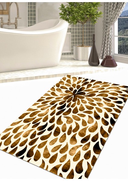 Leopar, Kahve 70 x 120 cm. Kaymaz, Dökülmez Taban Yuvarlak Banyo Halısı