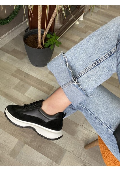 SOHO Siyah Hakiki Deri Lastik Bağcıklı Kadın Spor Ayakkabı modelleri