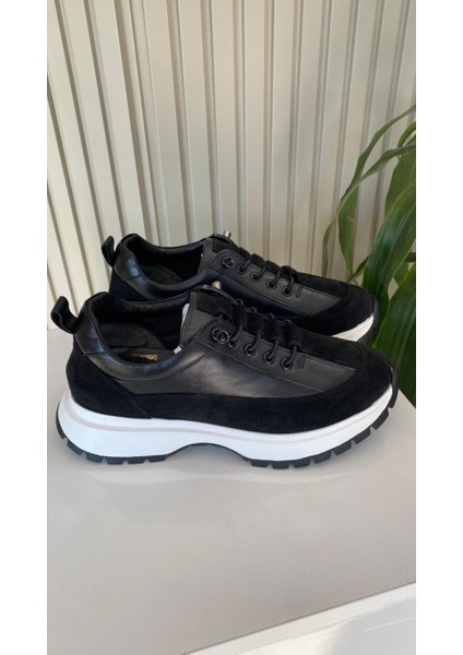 SOHO Siyah Hakiki Deri Lastik Bağcıklı Kadın Spor Ayakkabı