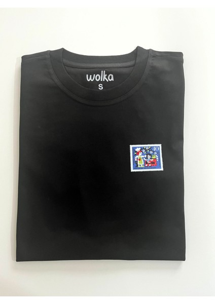 Almanya Posta Pulu Baskılı Unisex %100 Pamuk Oversize Bisiklet Yaka Siyah T-Shirt
