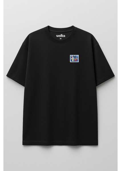 Almanya Posta Pulu Baskılı Unisex %100 Pamuk Oversize Bisiklet Yaka Siyah T-Shirt fırsatları