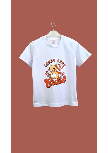 Beyaz Genç Normal Kalıp Bisiklet Yaka Baskılı No1 Basic Tişört