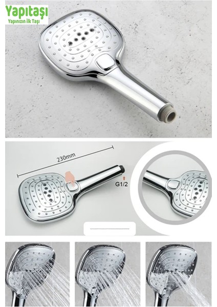 Yt260 Limon Banyo Duş Başlığı Butonlu 3Fonksiyonlu indirimleri