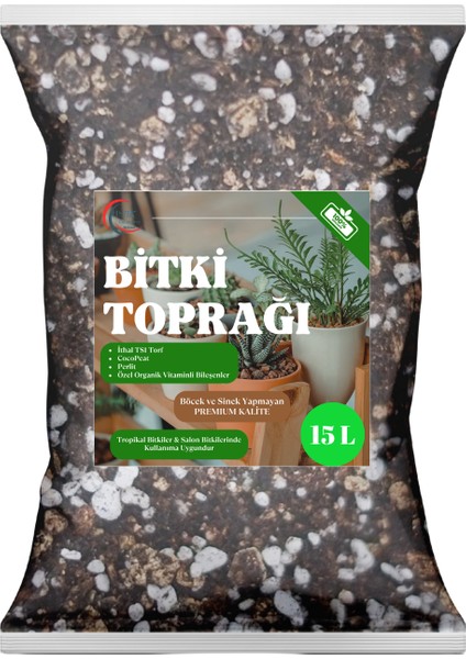 15L Premium Bitki Toprağı - Vitaminli, Böcek Yapmayan, Torf & Perlit Karışımı