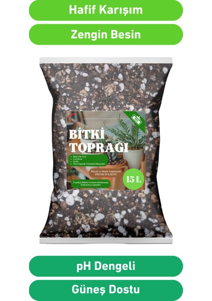 15L Premium Bitki Toprağı - Vitaminli, Böcek Yapmayan, Torf & Perlit Karışımı modelleri