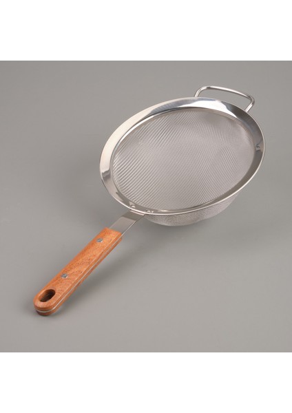 Ahşap Saplı Süzgeç - Gri / Kahverengi - 19 cm
