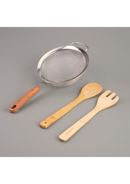 Ahşap Saplı Süzgeç - Gri / Kahverengi - 19 cm fiyatları