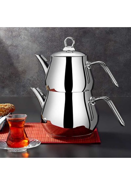 Çayeli Midi Çelik Çaydanlık Takımı - Gri - 1,8 Lt + 1 Lt