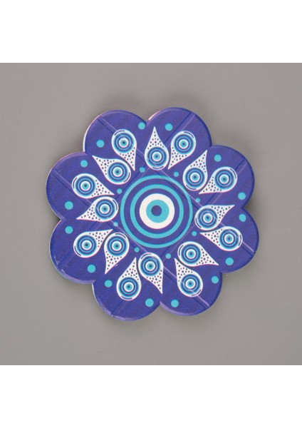 Baskılı Papatya Bardak Altlığı - Mavi / Beyaz - 10,5 cm