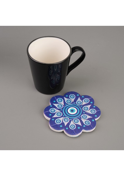 Baskılı Papatya Bardak Altlığı - Mavi / Beyaz - 10,5 cm fiyatları