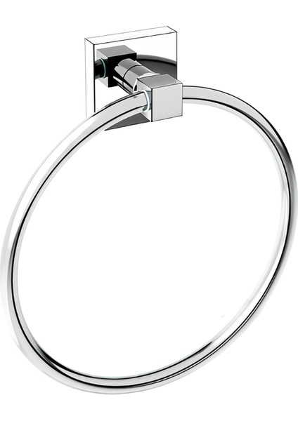 Pirinç Halka Havluluk – Kare Rozetli, Paslanmaz Banyo Havlu Askısı, Duvara Monte, Krom Renk