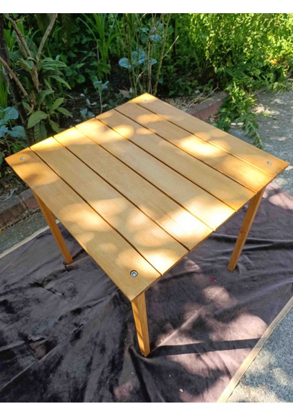 Kamp ve Piknik Masası | 70X70X70 cm | Çantalı – Katlanabilir – Suya Dayanıklı – Meşe Renk