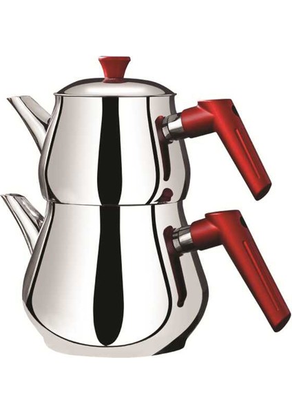 Çaykara Soft Midi Çelik Çaydanlık Takımı - Gri / Kırmızı - 1,8 Lt + 1 Lt fiyatları