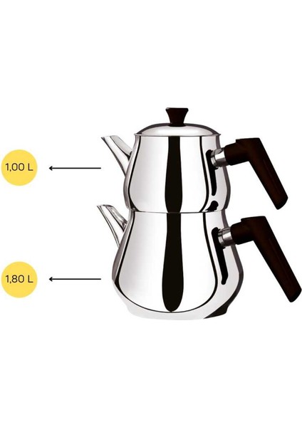 Çaykara Soft Midi Çelik Çaydanlık Takımı - Gri / Kırmızı - 1,8 Lt + 1 Lt modelleri