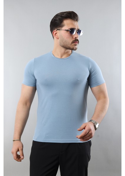 Erkek %100 Pamuk Slim Fit Dar Kesim Bisiklet Yaka Basic Tişört