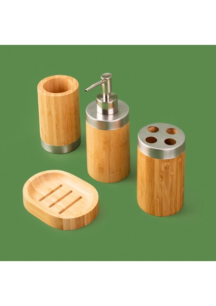 Bath Bambu 4'lü Banyo Aksesuar Seti - Bej fırsatları