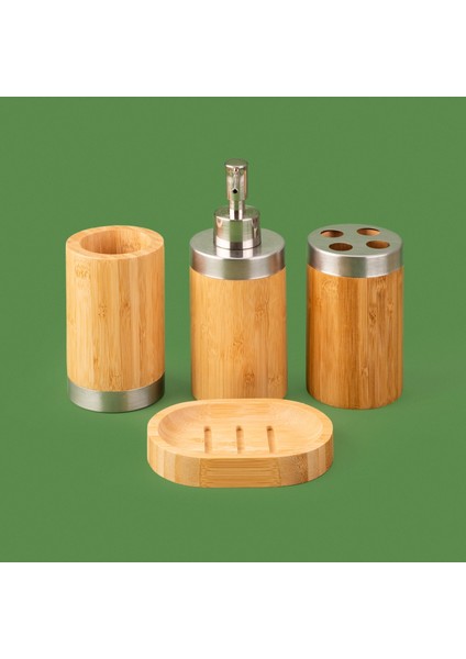 Bath Bambu 4'lü Banyo Aksesuar Seti - Bej