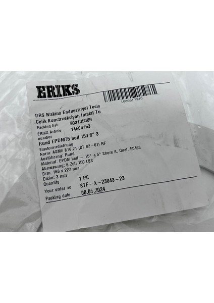 Epdm Elastomer Flanş Contası 6” 150 Lbs modelleri