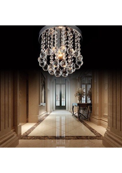 Akasya Krom Renk Kristal Taşlı Hol ve Salon Avizesi