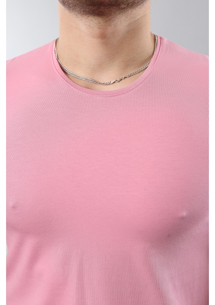 Erkek %100 Pamuk Slim Fit Dar Kesim Bisiklet Yaka Basic Tişört