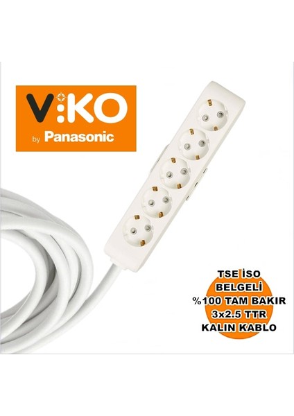 Multi-Let | Beşli 30 Metre Topraklı Çocuk Korumalı Grup Priz - 5'li, 30 M, 3x1.5 Ttr (Tam Bakır) Kablolu