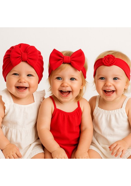 Kız Bebek /çocuksaç Bonesi Vesaç Bantları Seti 3lü Set