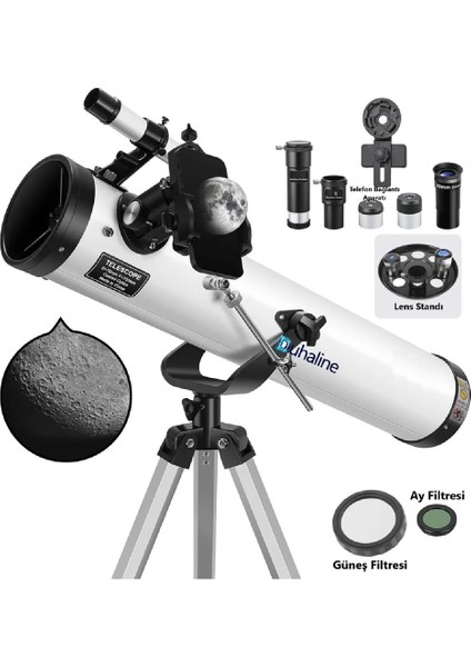 Profesyonel Teleskop 76MM Diyafram 700MM Odak 35X-875X Zoom Ay & Güneş Filtresi+Telefon Tutucu+Tripod
