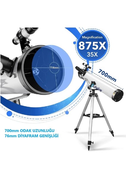 Profesyonel Teleskop 76MM Diyafram 700MM Odak 35X-875X Zoom Ay & Güneş Filtresi+Telefon Tutucu+Tripod fırsatları